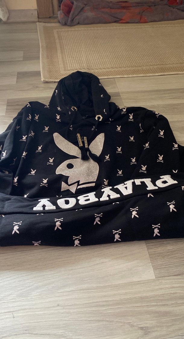 Siyah Kapüşonlu Baskılı  bayan Sweatshirt - Görsel 3