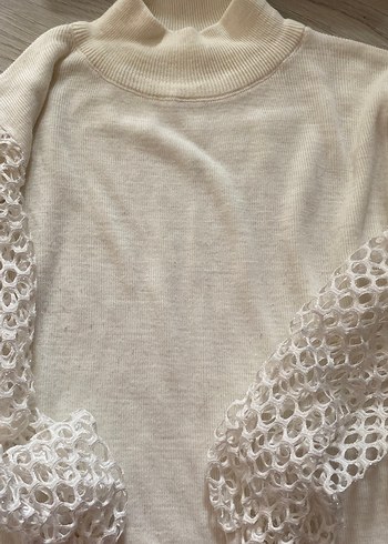 Beyaz Bohem triko Kadın Kazak - Görsel 2