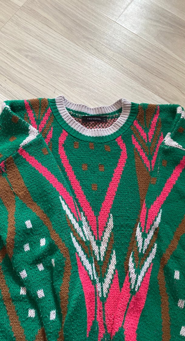 Renkli Desenli Bohem Kadın Kazak - Görsel 2