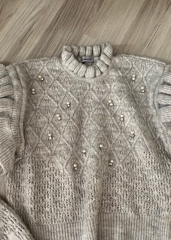 Nakışlı Gri Bohem Kadın Triko Kazak - Görsel 3