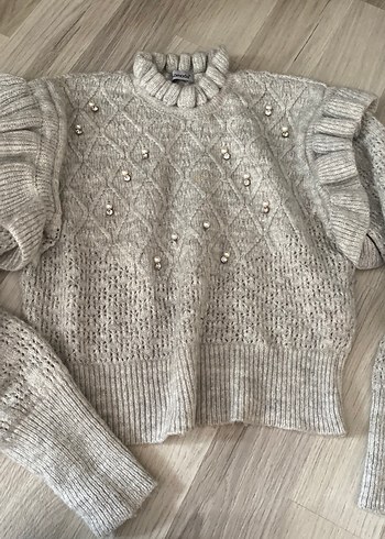 Nakışlı Gri Bohem Kadın Triko Kazak - Görsel 2