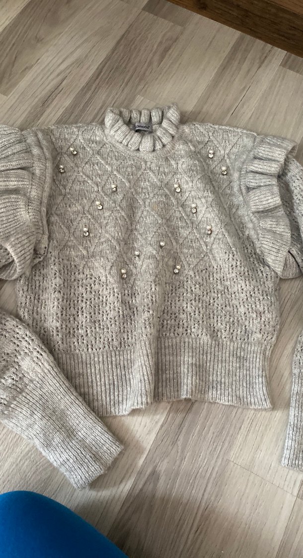 Nakışlı Gri Bohem Kadın Triko Kazak - Görsel 2