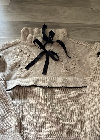 Kadın Bej Örgü Kazak - Görsel 2