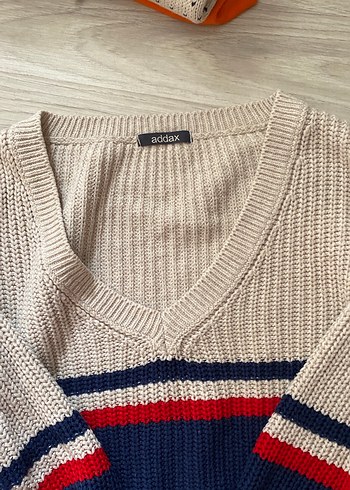 V Yaka Çok Renkli Örgü Kadın Kazak - Görsel 2