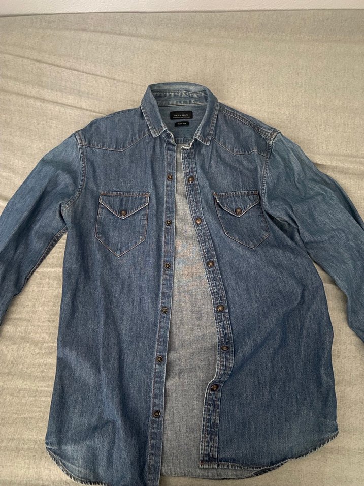 Erkek Mavi Denim Düğmeli Gömlek - Görsel 2