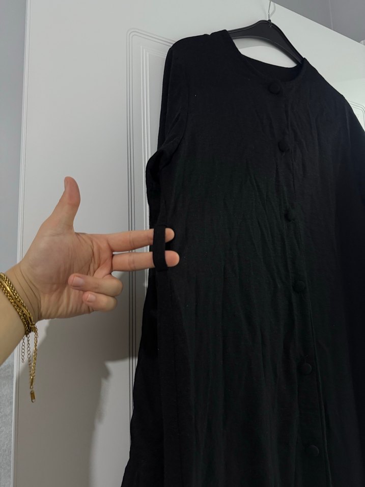 Siyah Uzun Kollu Kadın Uzun abaya - Görsel 5