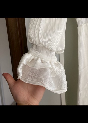 Beyaz saten Uzun Kollu Bohem Elbise - Görsel 2