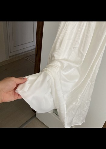 Beyaz saten Uzun Kollu Bohem Elbise - Görsel 3