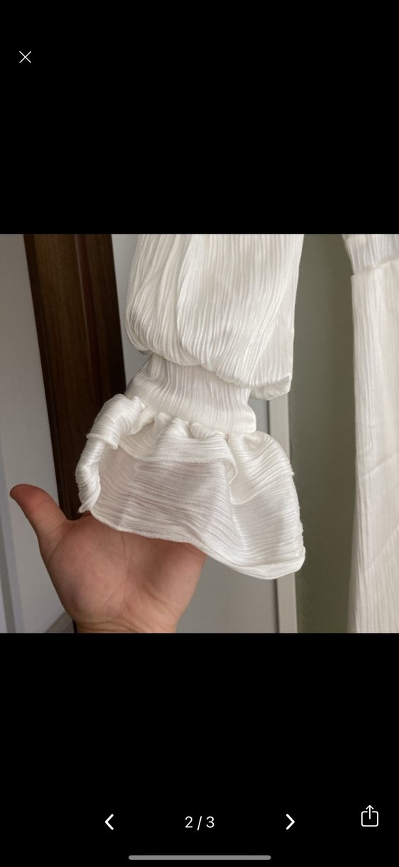 Beyaz saten Uzun Kollu Bohem Elbise - Görsel 2