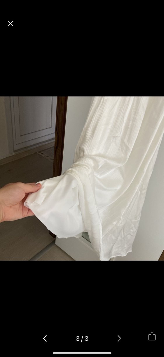 Beyaz saten Uzun Kollu Bohem Elbise - Görsel 3