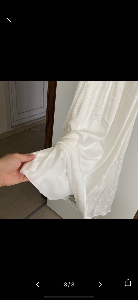 Beyaz Uzun saten Elbise, Yüksek Yaka, Bol Kesim - Görsel 3