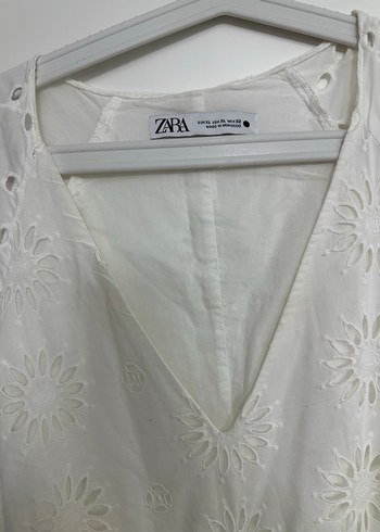 Zara Bohem Nakışlı Beyaz Pamuklu Uzun Zara marka Elbise