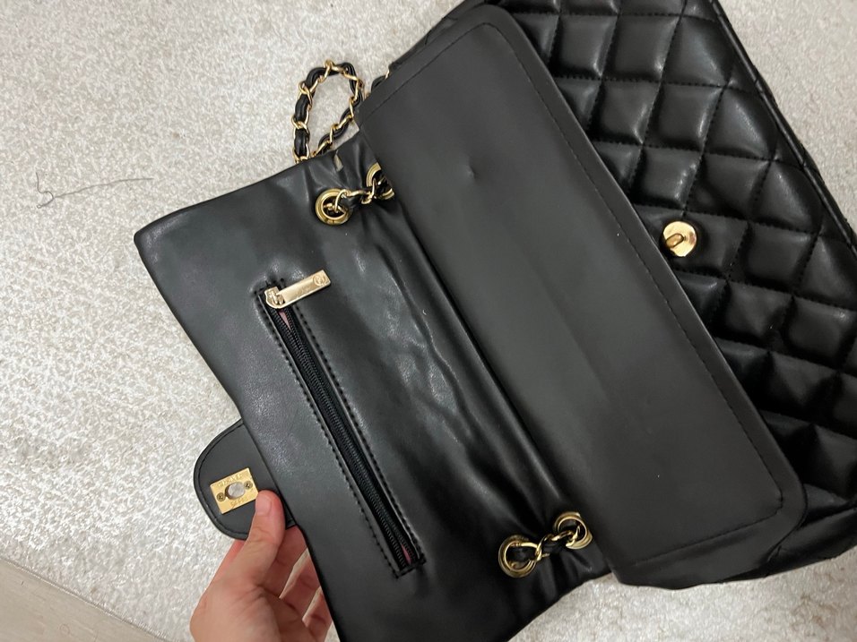 Zincir Detaylı Siyah Deri Kadın Çanta - Görsel 4