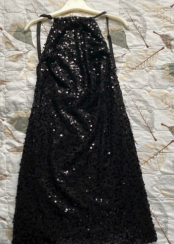 Siyah Payetli Desenli Mini Elbise - Görsel 3