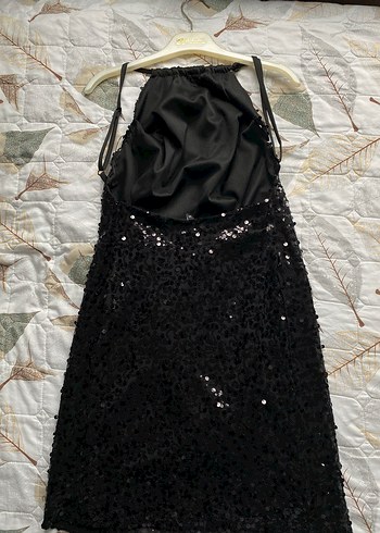 Siyah Payetli Desenli Mini Elbise - Görsel 4