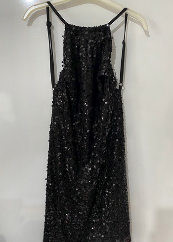 Siyah Payetli Desenli Mini Elbise - Görsel 5