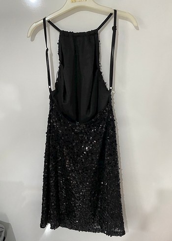 Siyah Payetli Desenli Mini Elbise - Görsel 6