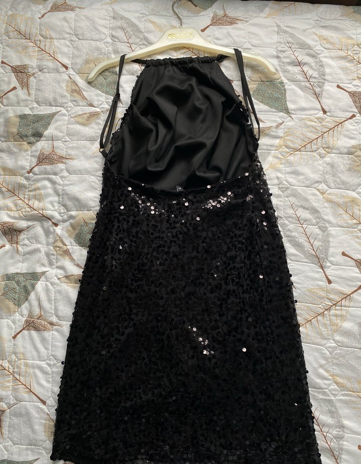 Siyah Payetli Desenli Mini Elbise - Görsel 4