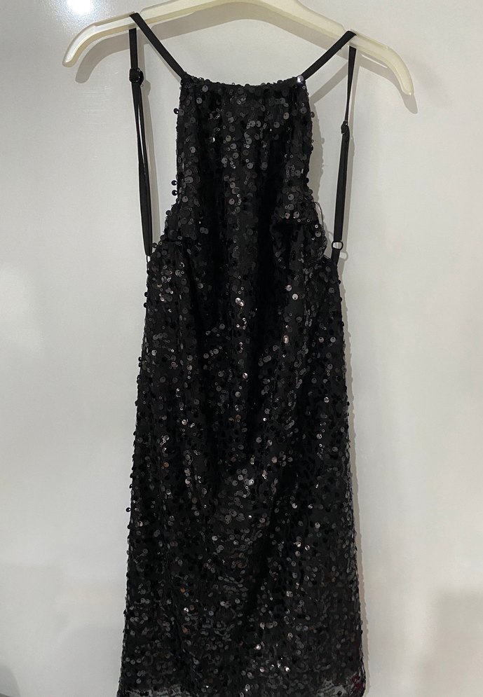 Siyah Payetli Desenli Mini Elbise - Görsel 5