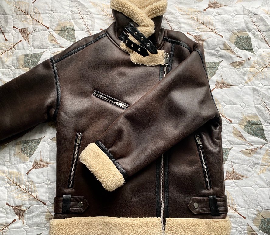 Kahverengi Kürklü Biker Deri Ceket - Görsel 2