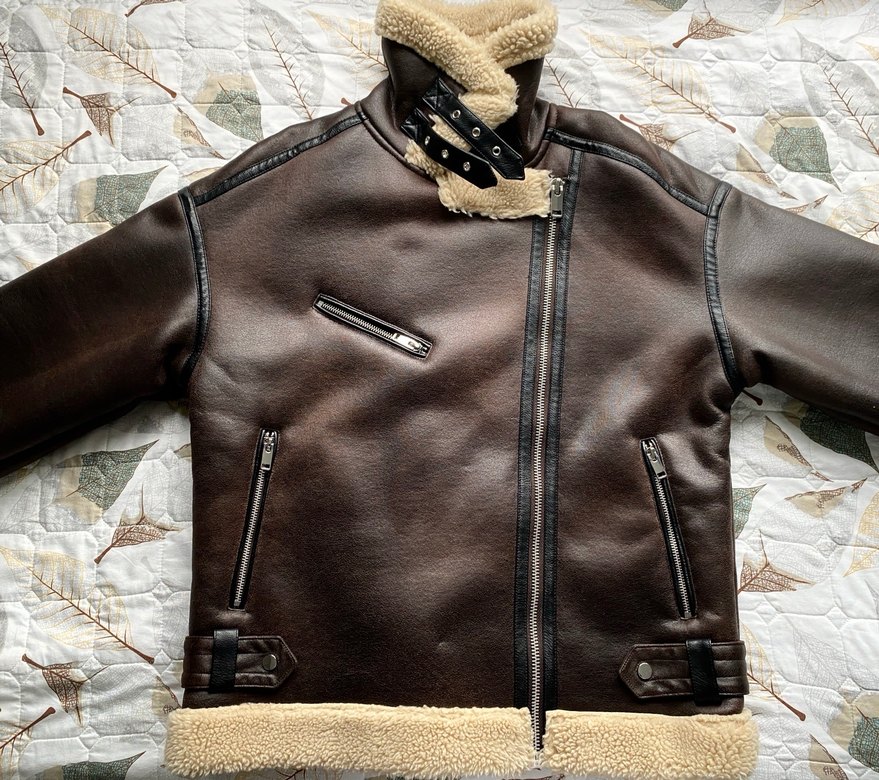 Kahverengi Kürklü Biker Deri Ceket - Görsel 3