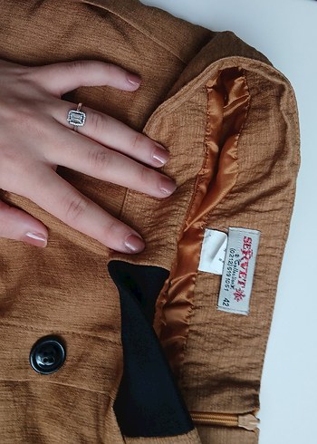 Bej Düğmeli Uzun Hamile Keten Etek - Görsel 2