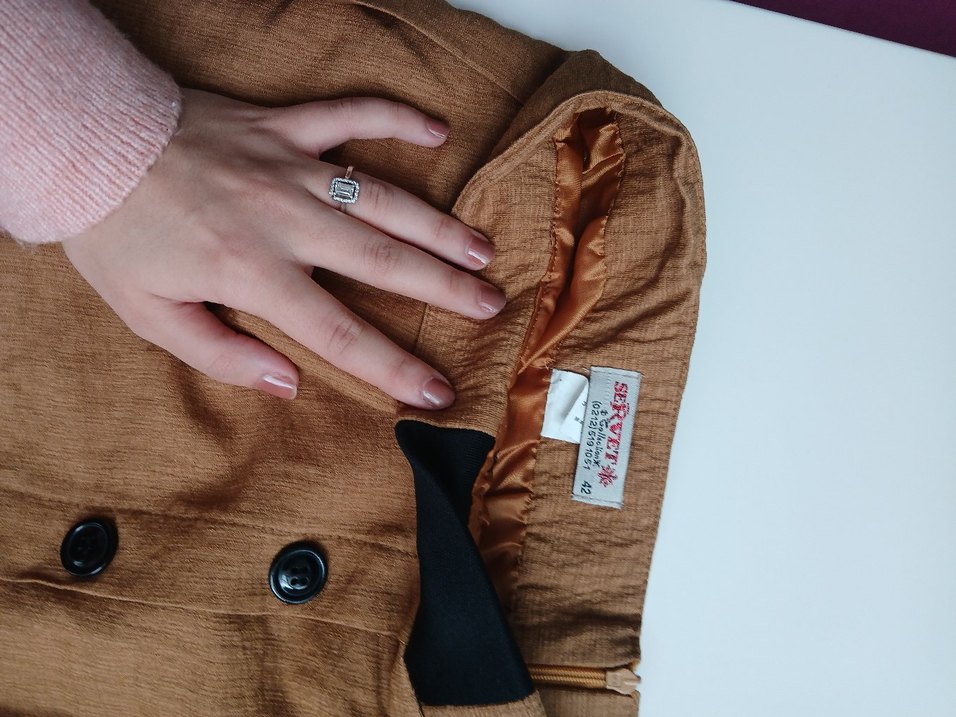 Bej Düğmeli Uzun Hamile Keten Etek - Görsel 2