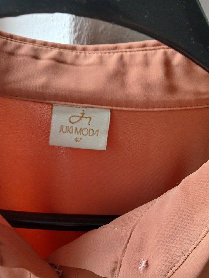 Düğmeli, Uzun Kollu, Saten Bej Kadın Gömlek - Görsel 3