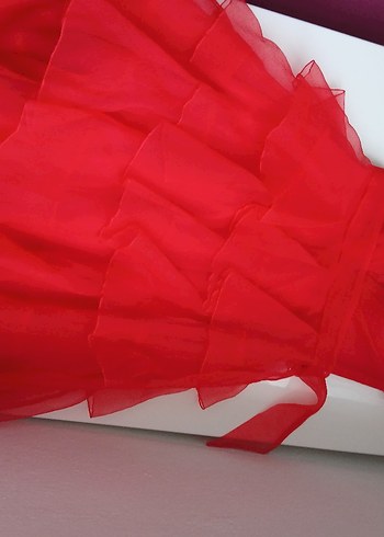 Kırmızı V Yaka Drapeli Midi Abiye Elbise - Görsel 2