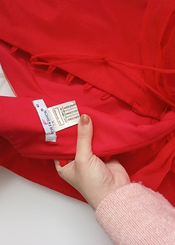 Kırmızı V Yaka Drapeli Midi Abiye Elbise - Görsel 3