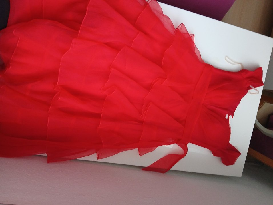 Kırmızı V Yaka Drapeli Midi Abiye Elbise - Görsel 2