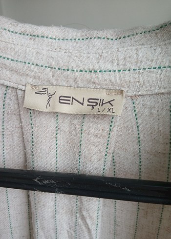 Düğmeli Bej Keten Kadın Gömlek - Görsel 3