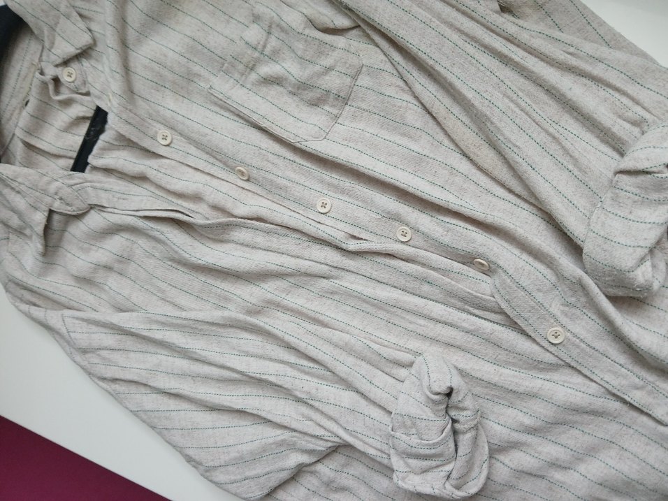 Düğmeli Bej Keten Kadın Gömlek - Görsel 2