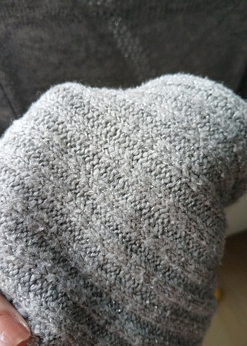 Gri Kadın Örgü Salaş Bisiklet Yaka Kazak - Görsel 2