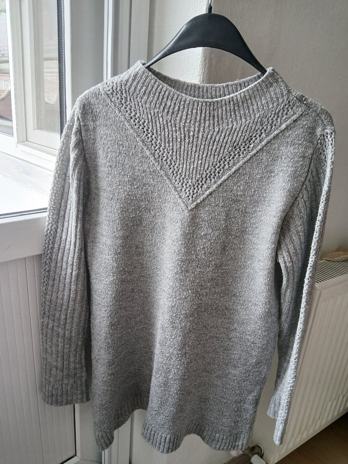 Gri Kadın Örgü Salaş Bisiklet Yaka Kazak - Görsel 3