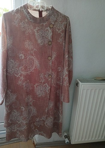 Vintage Bordo Gri Uzun Keten Tunik - Görsel 2