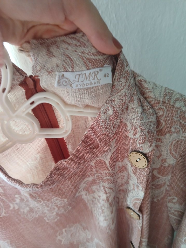 Vintage Bordo Gri Uzun Keten Tunik - Görsel 3