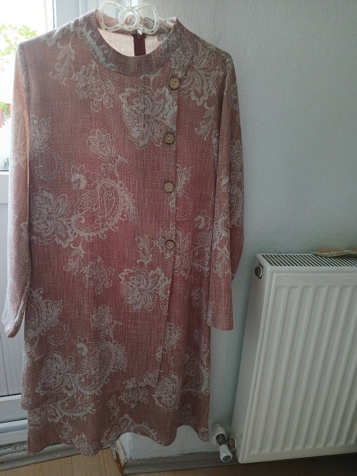 Vintage Bordo Gri Uzun Keten Tunik - Görsel 2