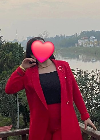Kırmızı Düğmeli Uzun Kadın Blazer Ceket takim - Görsel 2
