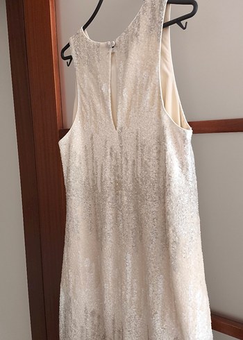 Krem,ucuk gri beyaz pul payet elbise - Görsel 4