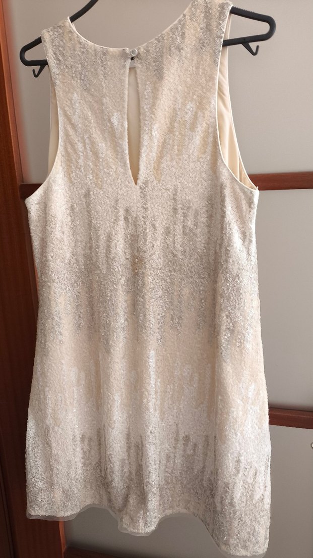 Krem,ucuk gri beyaz pul payet elbise - Görsel 3