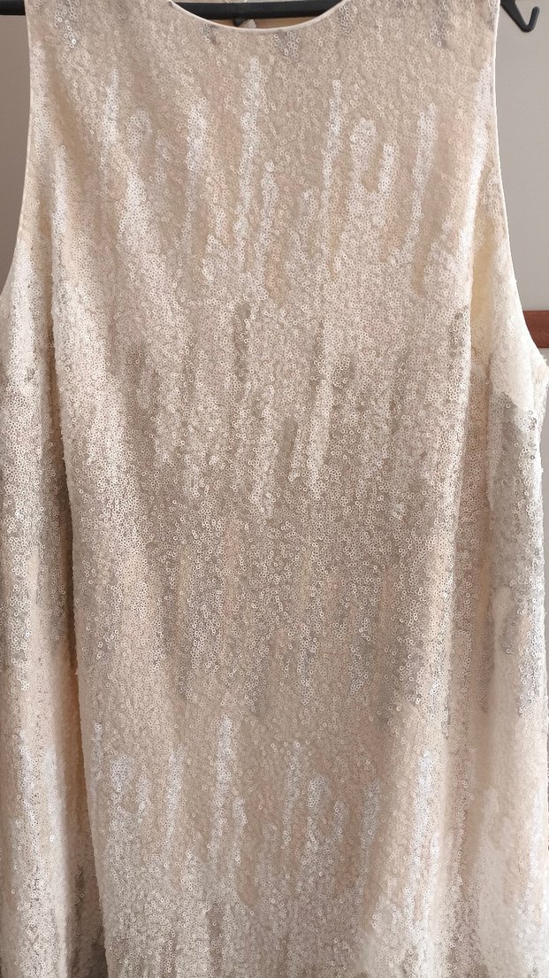 Krem,ucuk gri beyaz pul payet elbise - Görsel 2