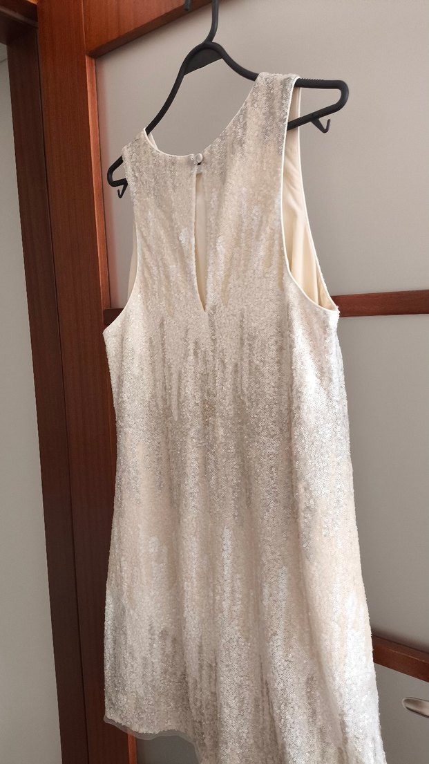 Krem,ucuk gri beyaz pul payet elbise - Görsel 4