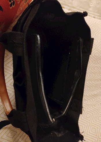 Siyah kanvas Fermuarlı Kadın Çanta - Görsel 3