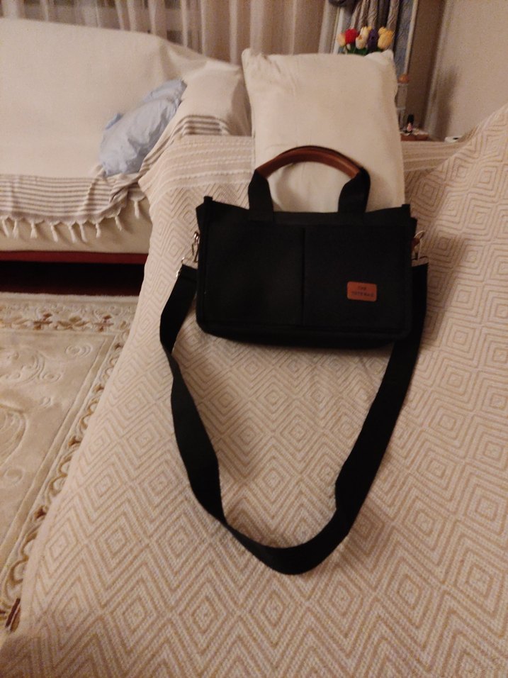 Siyah kanvas Fermuarlı Kadın Çanta - Görsel 4