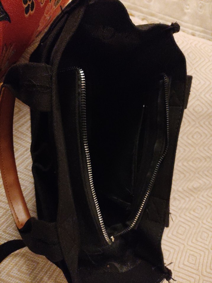 Siyah kanvas Fermuarlı Kadın Çanta - Görsel 3