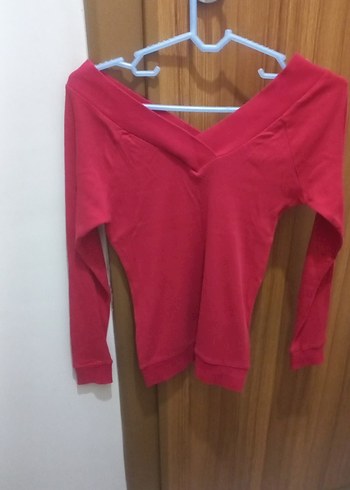 Kırmızı V Yaka Kadın Kazak - Görsel 2