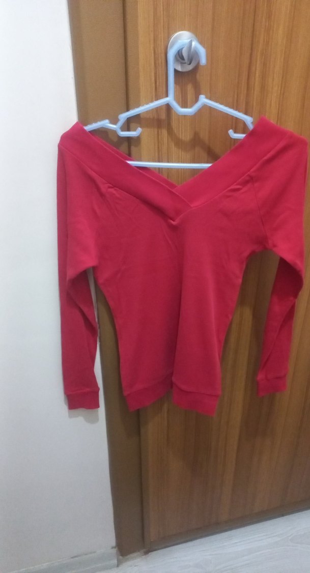 Kırmızı V Yaka Kadın Kazak - Görsel 2