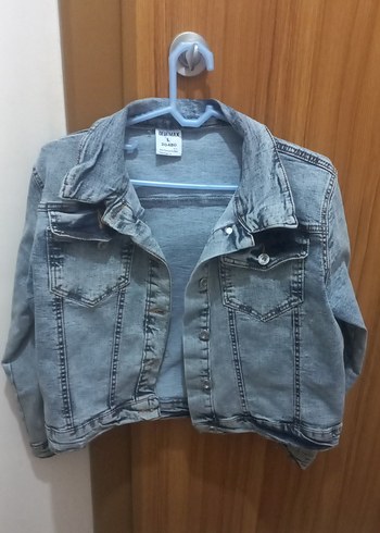 Gri Düğmeli Kadın Denim kot ceket - Görsel 2