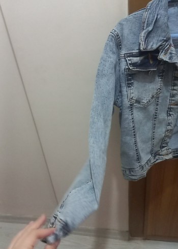 Gri Düğmeli Kadın Denim kot ceket - Görsel 3